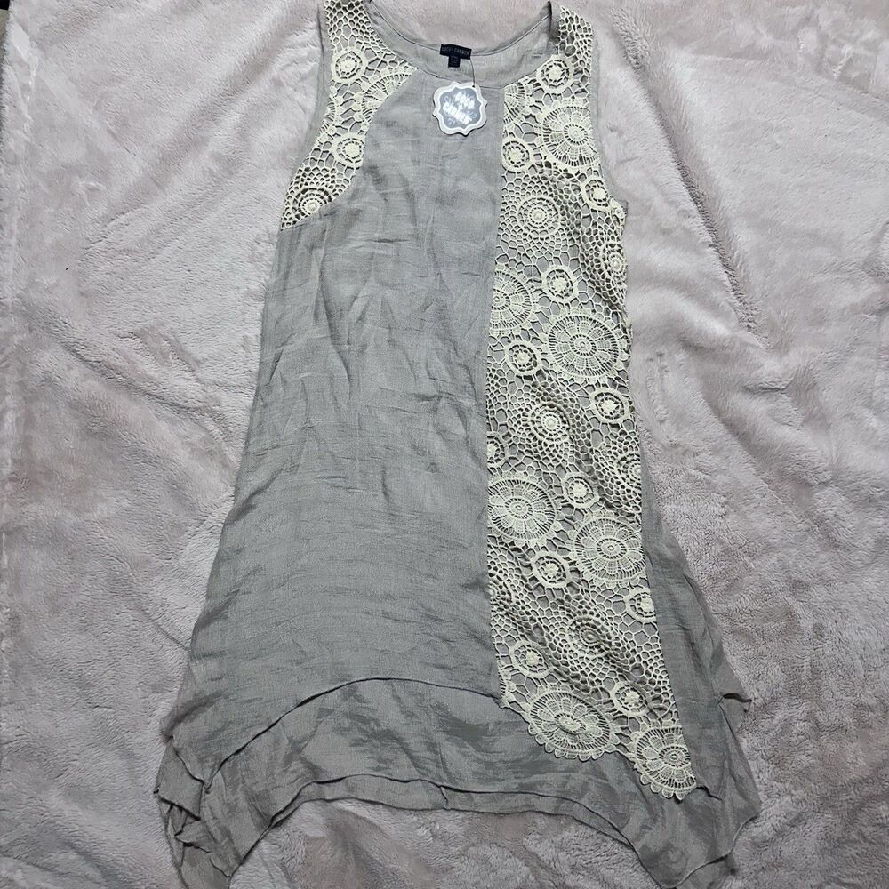 Coco + Carmen Women’s L/XL Gray Ivory Crochet Lace Tunic Dress NWT Boho